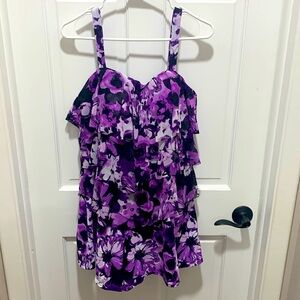 Fit 4 U Bandeau V-Tiered Mesh Romper Swimsuit